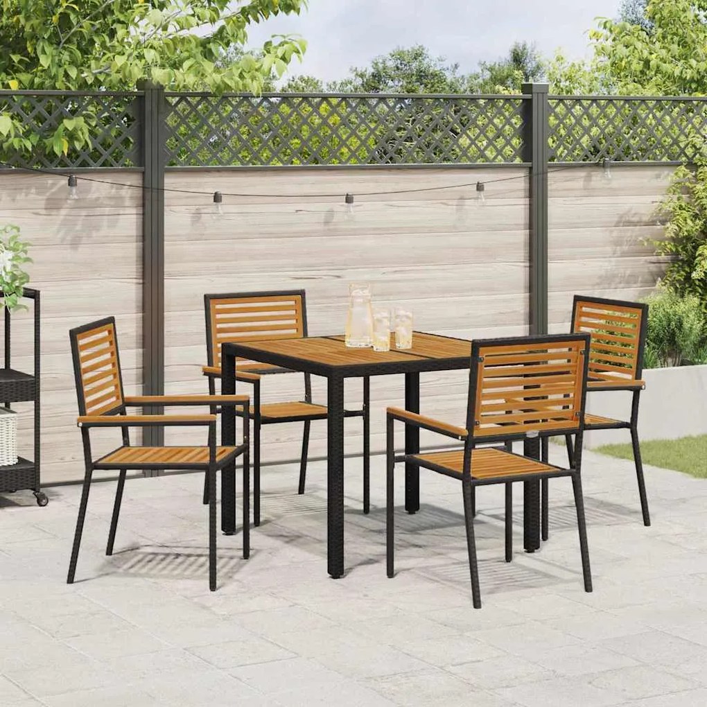 vidaXL Σέτ φαγητού για κήπο 5 pcs Μαύρος, Ξύλο 90 x 90 x 75 cm