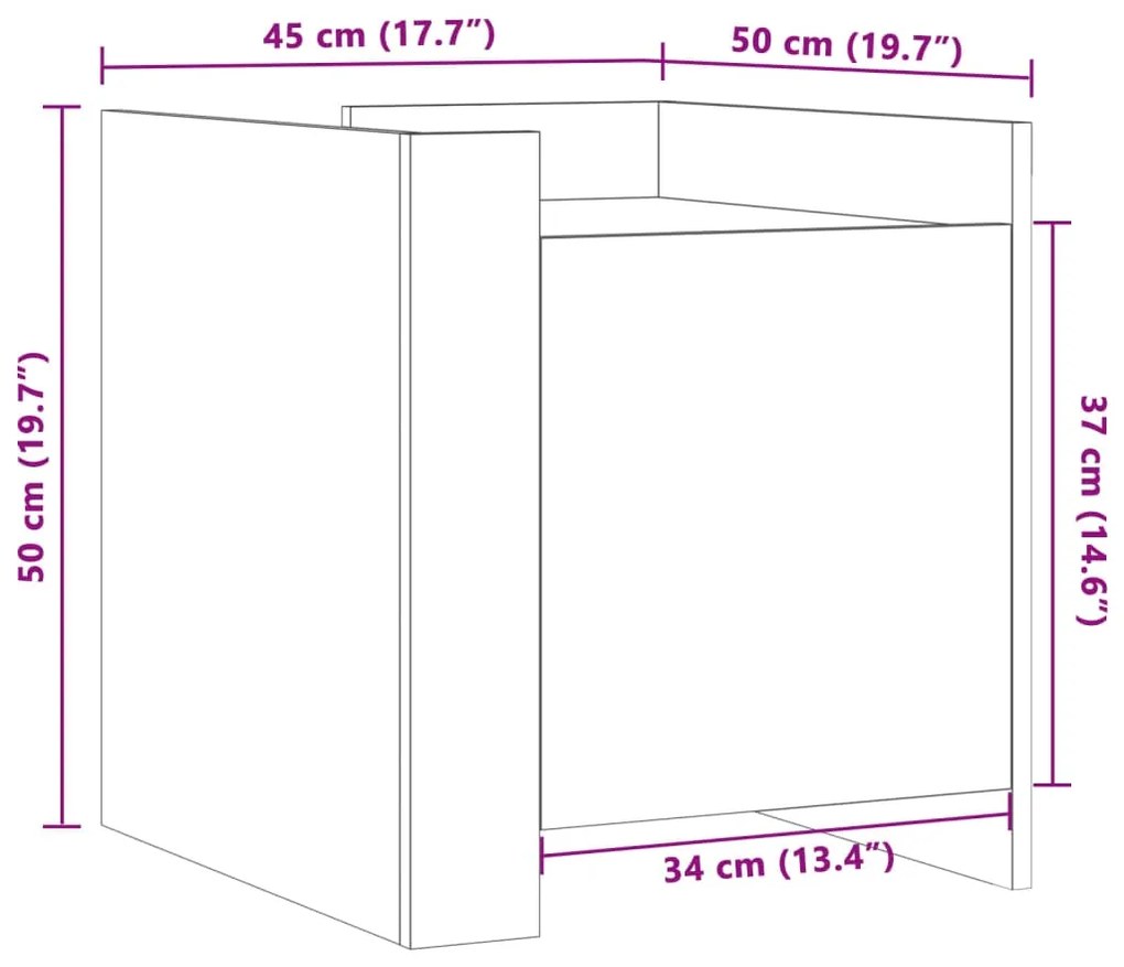 Κομοδίνο Καπνιστή Δρυς 45x50x50 εκ. από Επεξεργασμένο Ξύλο - Καφέ