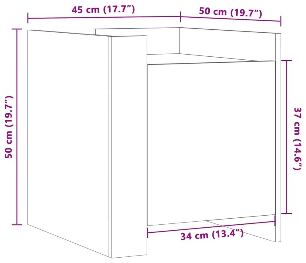 Κομοδίνο Καπνιστή Δρυς 45x50x50 εκ. από Επεξεργασμένο Ξύλο - Καφέ