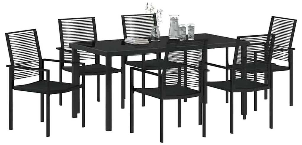 vidaXL Σέτ φαγητού για κήπο 7 pcs Μαύρο Χάλυβας με επίστρωση πούδρας