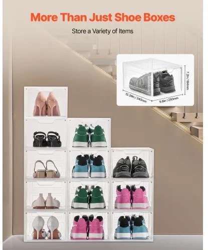 VEVOR Shoe Storage Boxes 12PCS Stackable Shoe Boxes US Size 13 Transparent White