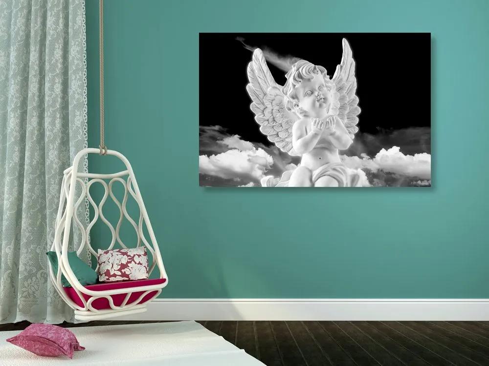 Εικόνα ενός ασπρόμαυρου περιποιητικού αγγέλου στον ουρανό - 120x80