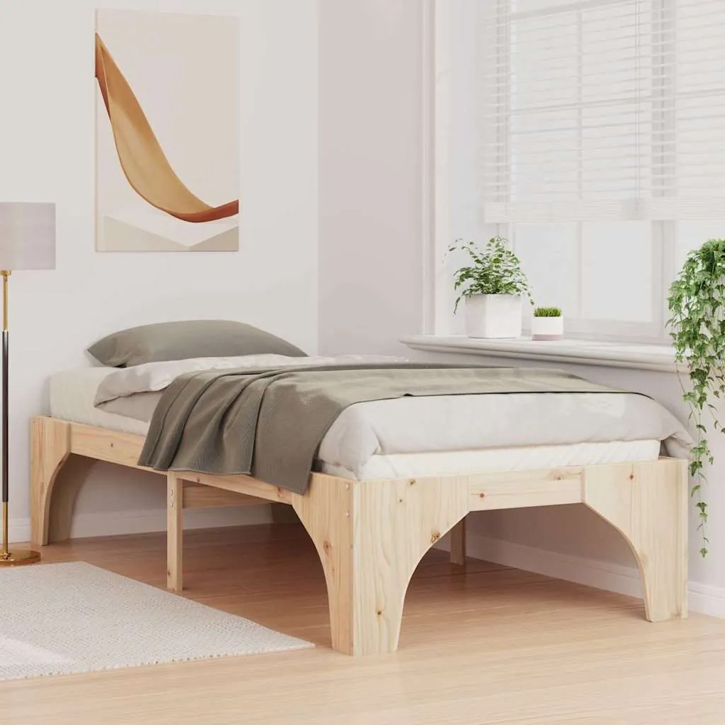 vidaXL Κρεβάτι δαπέδου Καφέ 90 x 200 cm Μασίφ ξύλο πεύκου