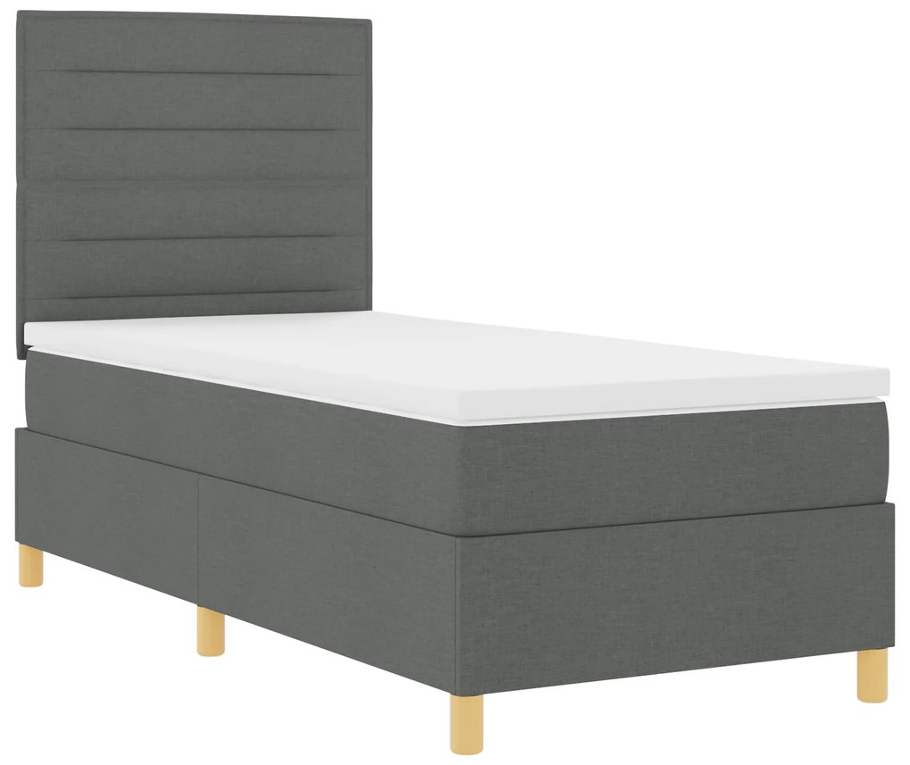 vidaXL Κρεβάτι Box Spring με Στρώμα & LED Σκούρο Γκρι 100x200 εκ. Υφαντό
