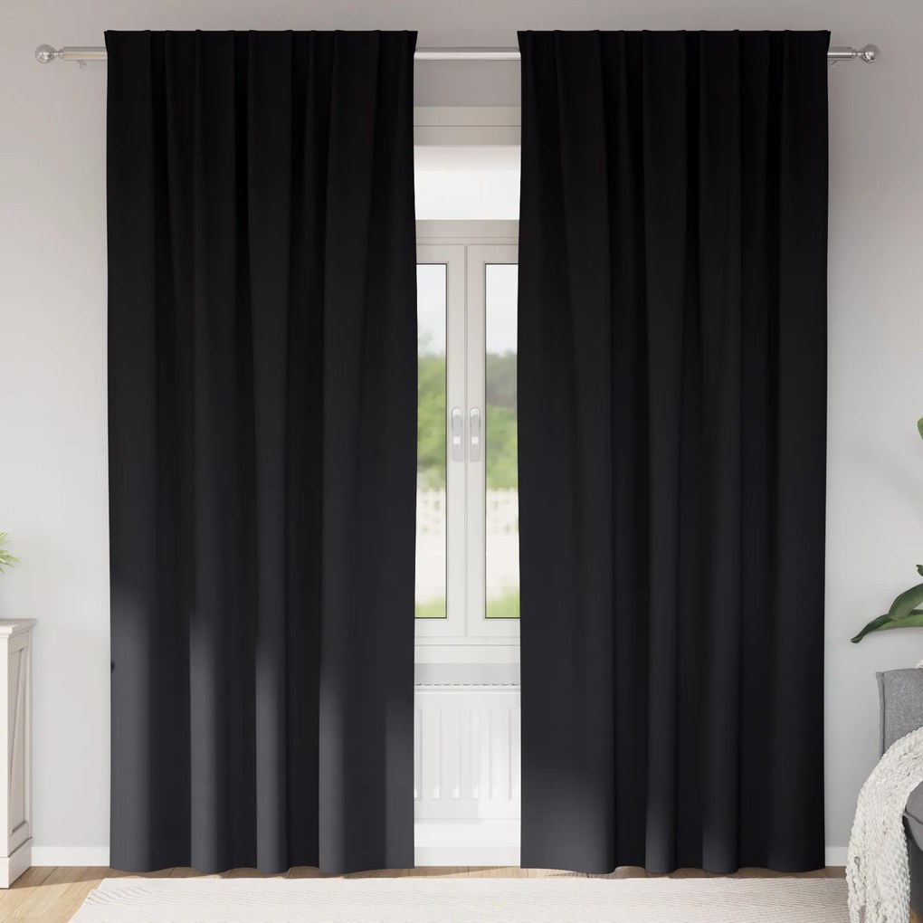 vidaXL Κουρτίνες με κουρτίνες 2 pcs Μαύρο 245 x 140 εκ. Πολυεστέρας