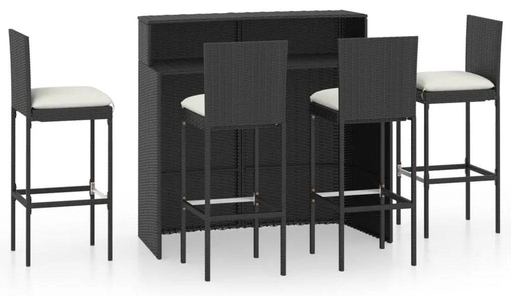 vidaXL Σετ Επίπλων Μπαρ Κήπου 5 Τεμαχίων Μαύρο με Μαξιλάρια