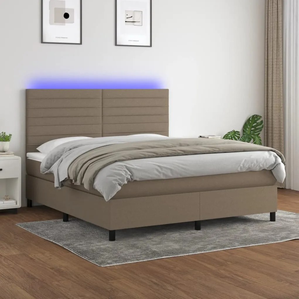 vidaXL Κρεβάτι Boxspring με Στρώμα & LED Taupe 160x200 εκ. Υφασμάτινο