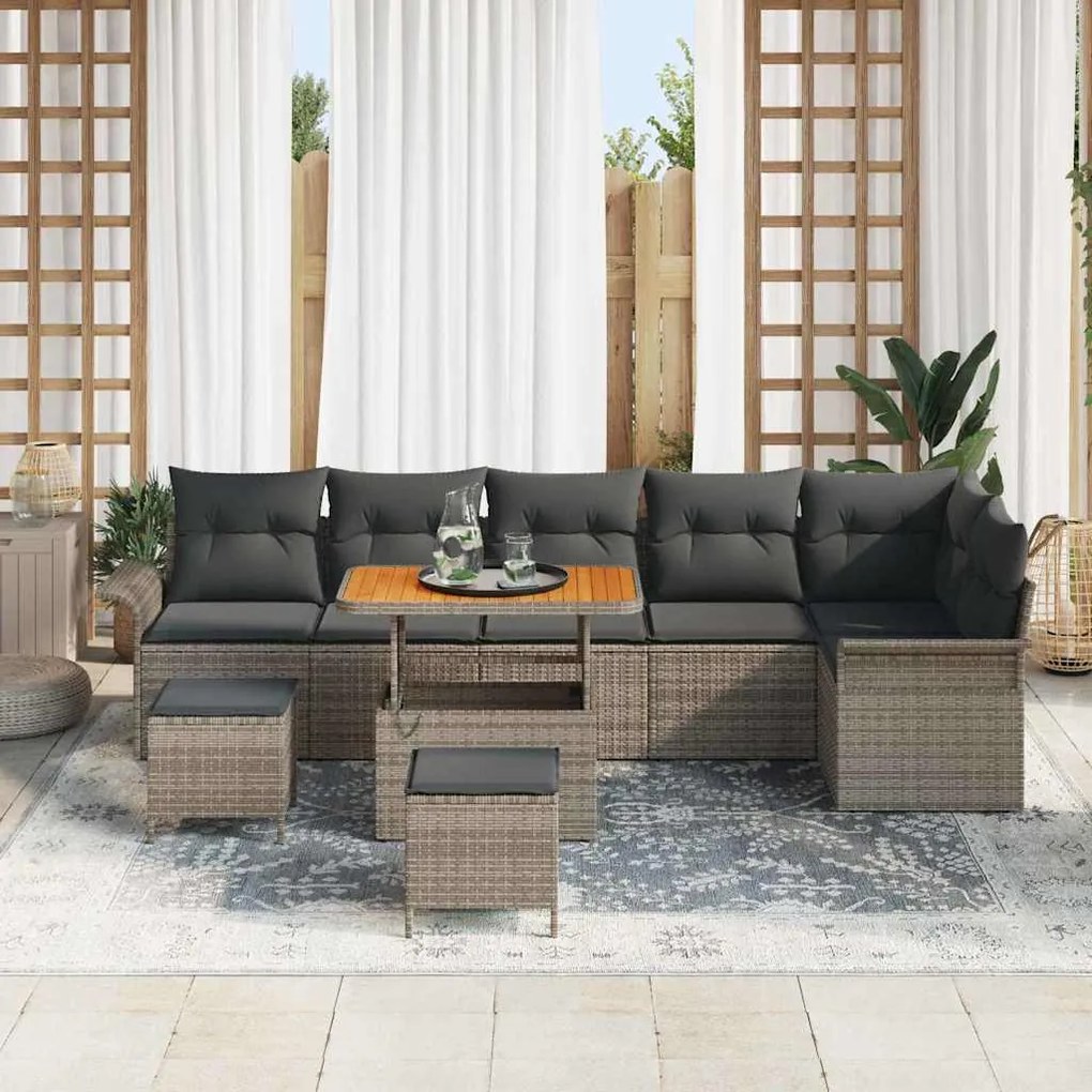 vidaXL Σετ Καναπέ Κήπου με μαξιλάρι 9 pcs Γκρι 90 x 55 x 71 cm