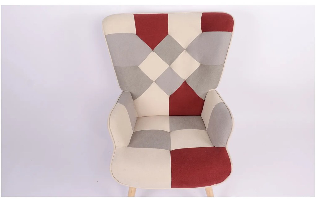Πολυθρόνα ArteLibre BRIAR Μπορντό/Γκρι Patchwork Ύφασμα/Ξύλο 73x69x96cm