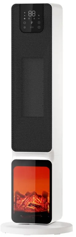 ELITE ECHTD-1378 κεραμική σόμπα θέρμανσης στήλης, 2000W, 20 m2, οθόνη LED με εφέ φλόγας, αυτόματη ταλάντωση, κεραμικό PTC, τηλεχειριστήριο, λευκό/μαύρο