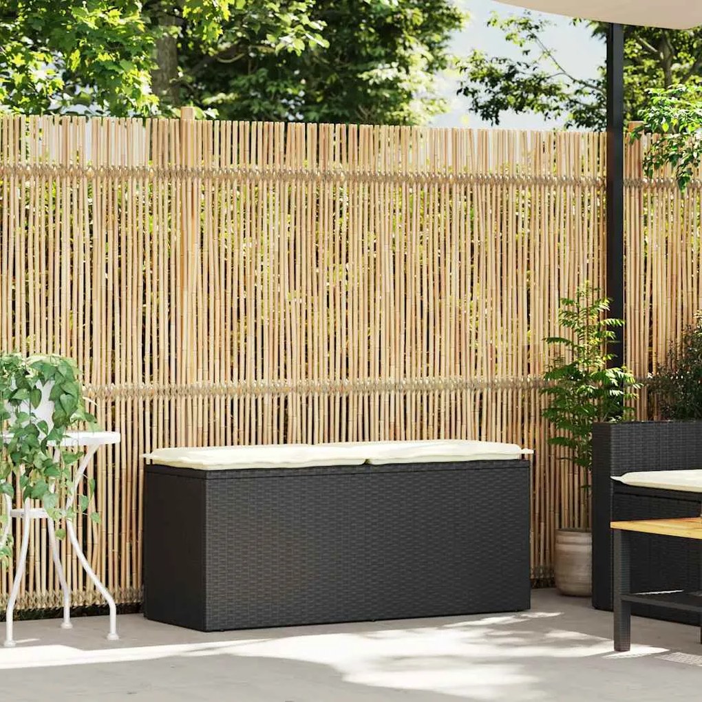 vidaXL Πάγκος κήπου με μαξιλάρι Μαύρο 110x40x44 cm Poly Rattan