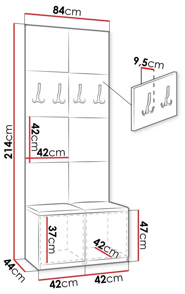Σετ διαδρόμου Hartford E100, 44cm, 15 kg, Ταπισερί, Πλαστικοποιημένη μοριοσανίδα, Εντοιχισμένη, Τοίχου | Epipla1.gr
