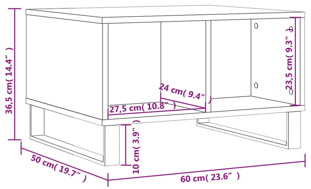 Τραπεζάκι Σαλονιού Λευκό 60x50x36,5 εκ. από Επεξεργασμένο Ξύλο - Λευκό