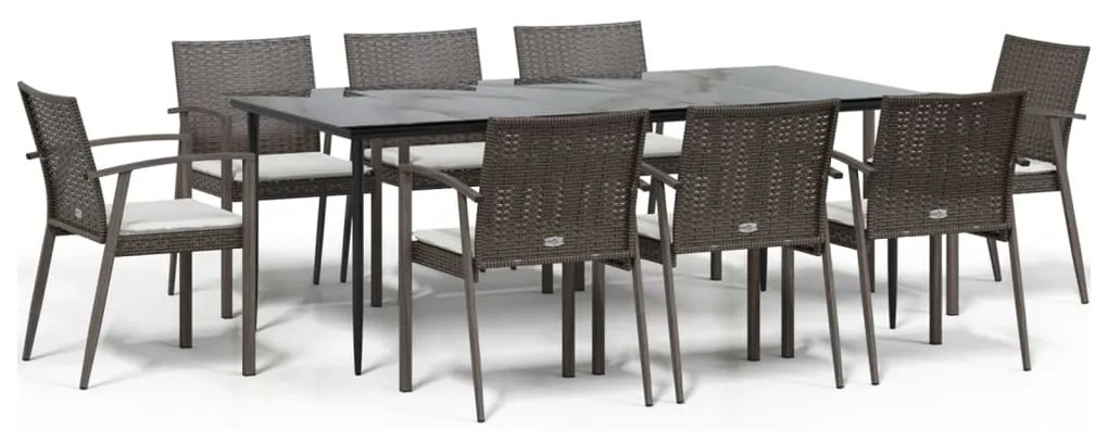 vidaXL Σετ Τραπεζαρίας Κήπου 9 τεμ. Συνθ. Ρατάν / Ατσάλι με Μαξιλάρια