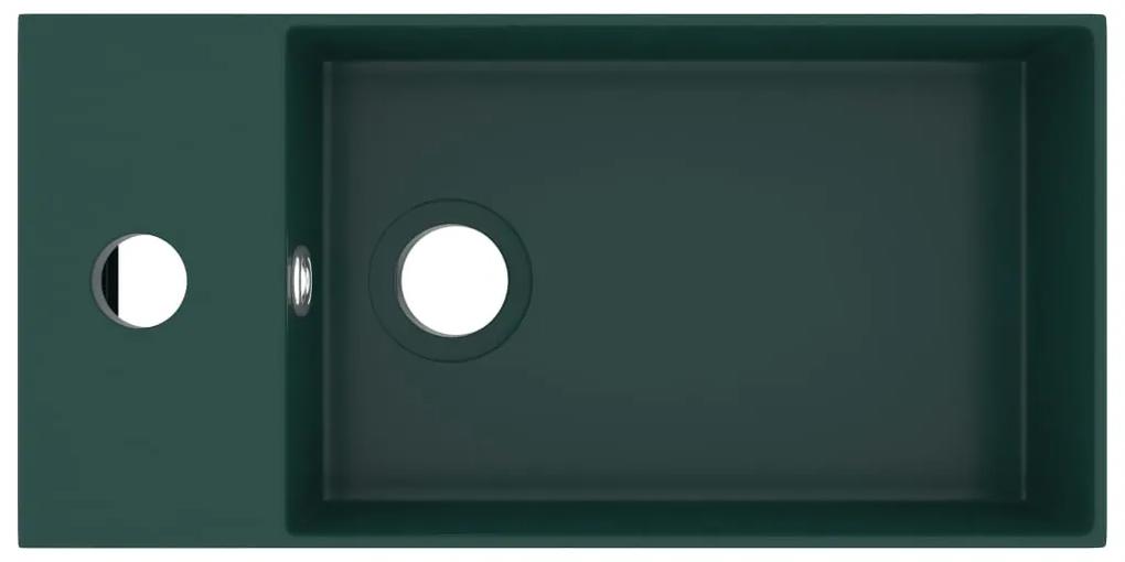 vidaXL Νιπτήρας Μπάνιου με Υπερχείλιση Σκούρο Πράσινο Κεραμικός