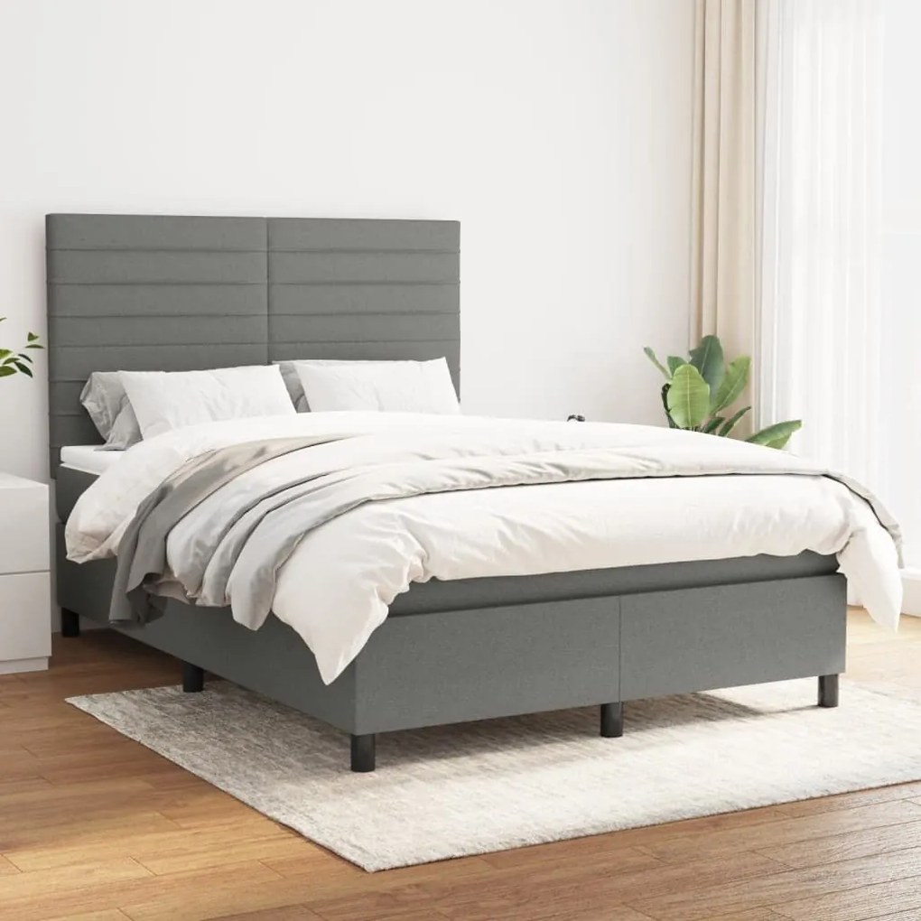 ΚΡΕΒΑΤΙ BOXSPRING ΜΕ ΣΤΡΩΜΑ ΣΚΟΥΡΟ ΓΚΡΙ 140X200 ΕΚ ΥΦΑΣΜΑΤΙΝΟ 3141858