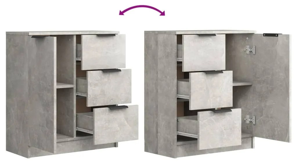 vidaXL Ντουλάπια 2 τεμ. Γκρι Σκυροδέματος 60x30x70 εκ. Επεξεργ. Ξύλο