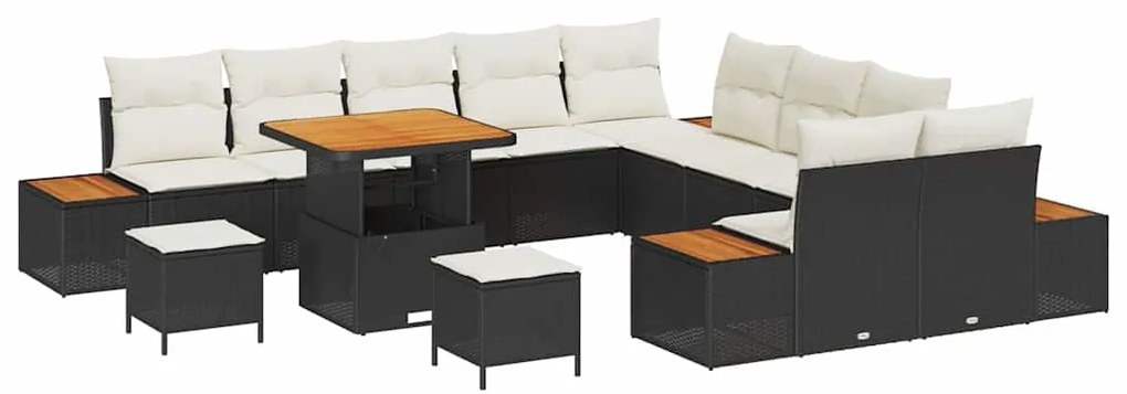 vidaXL Σετ Καναπέ Κήπου με μαξιλάρι 13 pcs Μαύρο Πολυ ράταν