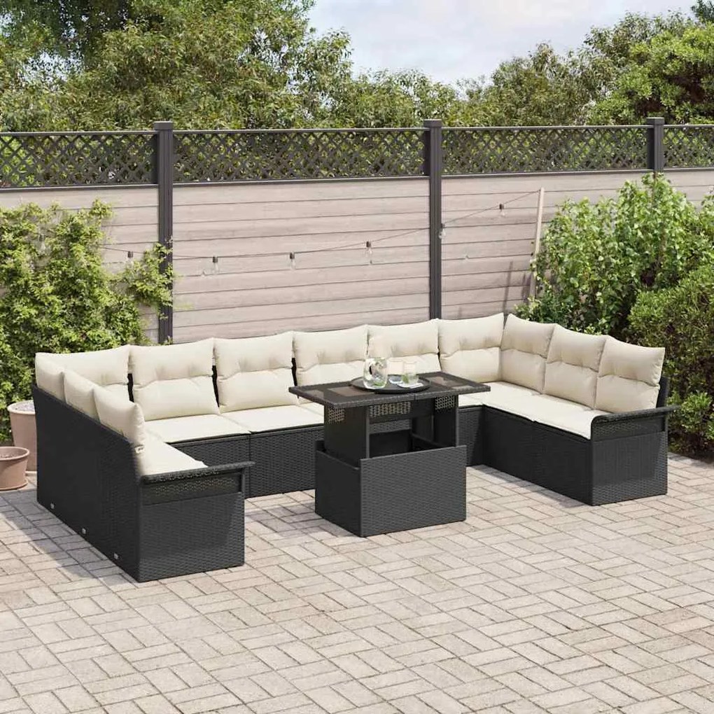 vidaXL Σετ Καναπέ Κήπου με μαξιλάρι 11 pcs Μαύρο Πολυ ράταν