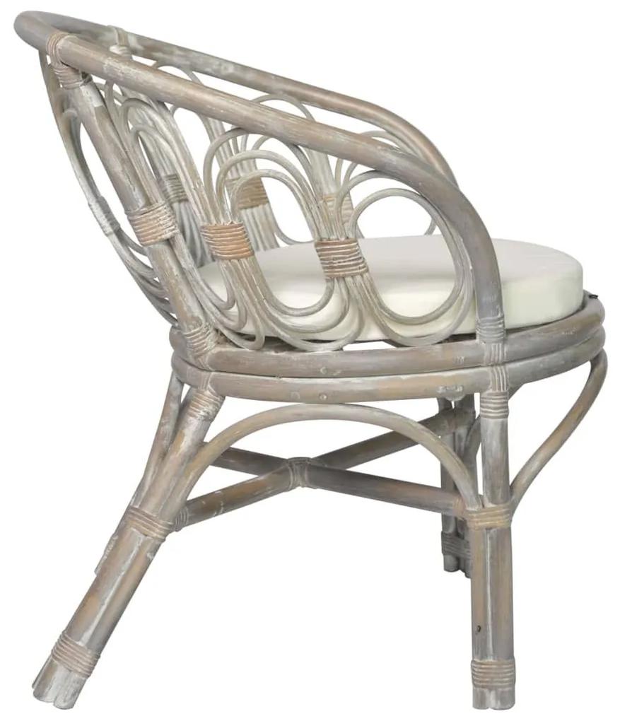 Καρέκλα τραπεζαρίας με μαξιλάρι γκρι φυσικό ρατάν και λινό - Γκρι