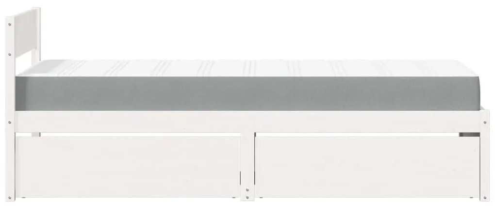 Κρεβάτι με Συρτάρια+Στρώμα Λευκό 90x190 εκ. Μασίφ Ξύλο Πεύκου - Λευκό