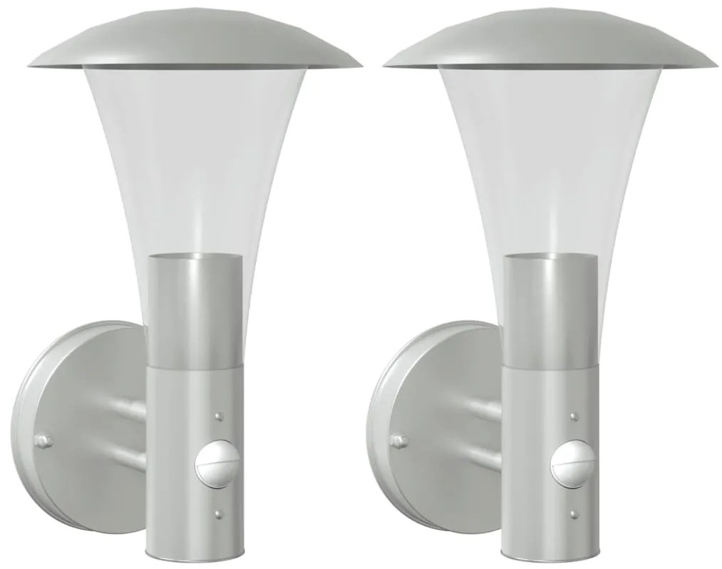 vidaXL Φωτιστικά Τοίχου Εξ. Χώρου με Αισθητ. 2 τεμ. Ασημί Ανοξ. Ατσάλι