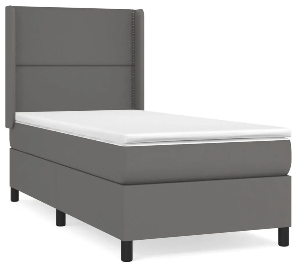 Κρεβάτι Boxspring με Στρώμα Γκρι 90x200 εκ. από Συνθετικό Δέρμα - Γκρι