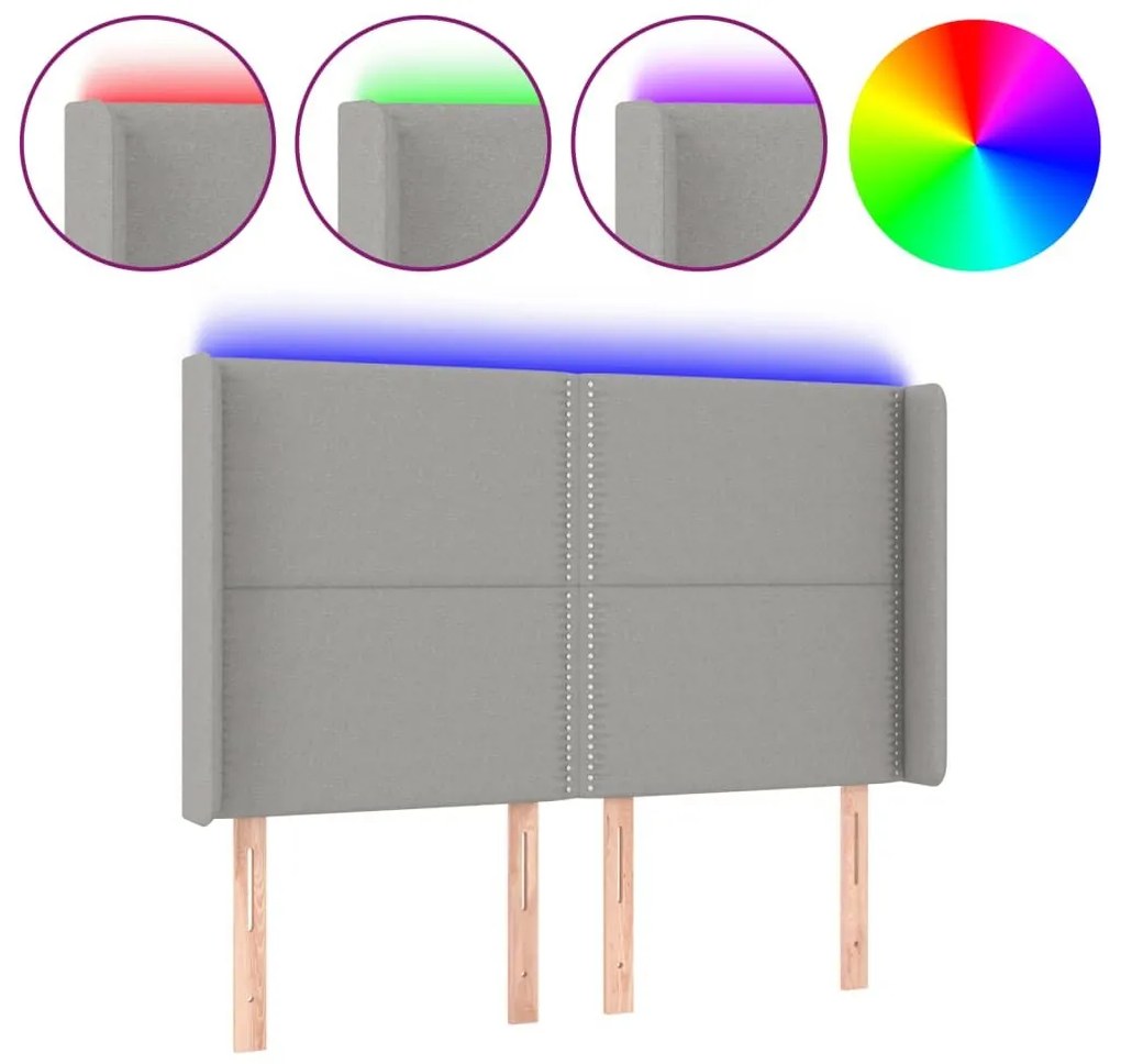 Κεφαλάρι Κρεβατιού LED Ανοιχτό Γκρι 147x16x118/128 εκ. - Γκρι