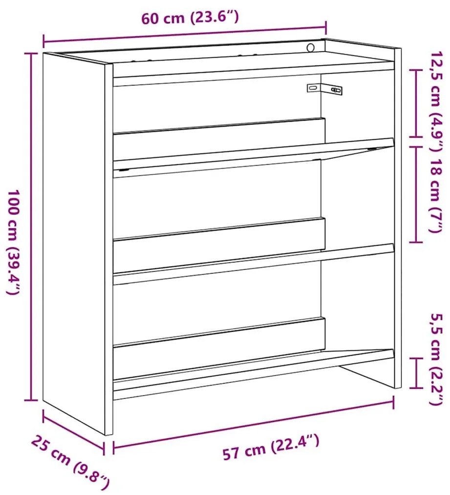 Ράφι παπουτσιών Γκρι μπετόν 60x25x62 cm Κατασκευασμένο ξύλο - Γκρι