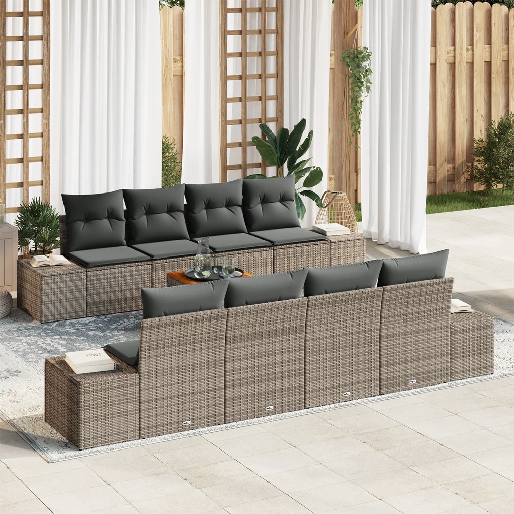 vidaXL Σετ Κήπου 9 Τεμαχίων με Γκρι Μαξιλάρια από Poly Rattan