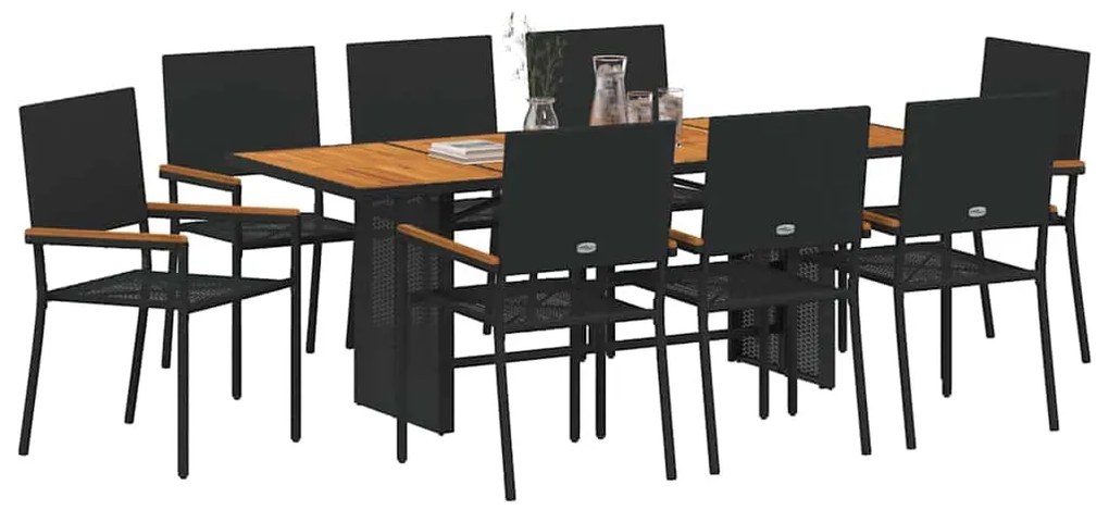 vidaXL Σετ εξωτερικής τραπεζαρίας 9 τεμαχίων , Μαύρο Πολυ Ράτταν