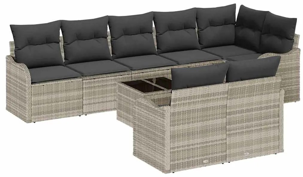 vidaXL Σετ Καναπέ Κήπου με μαξιλάρι 9 pcs Ανοιχτό γκρι Πολυ ράταν