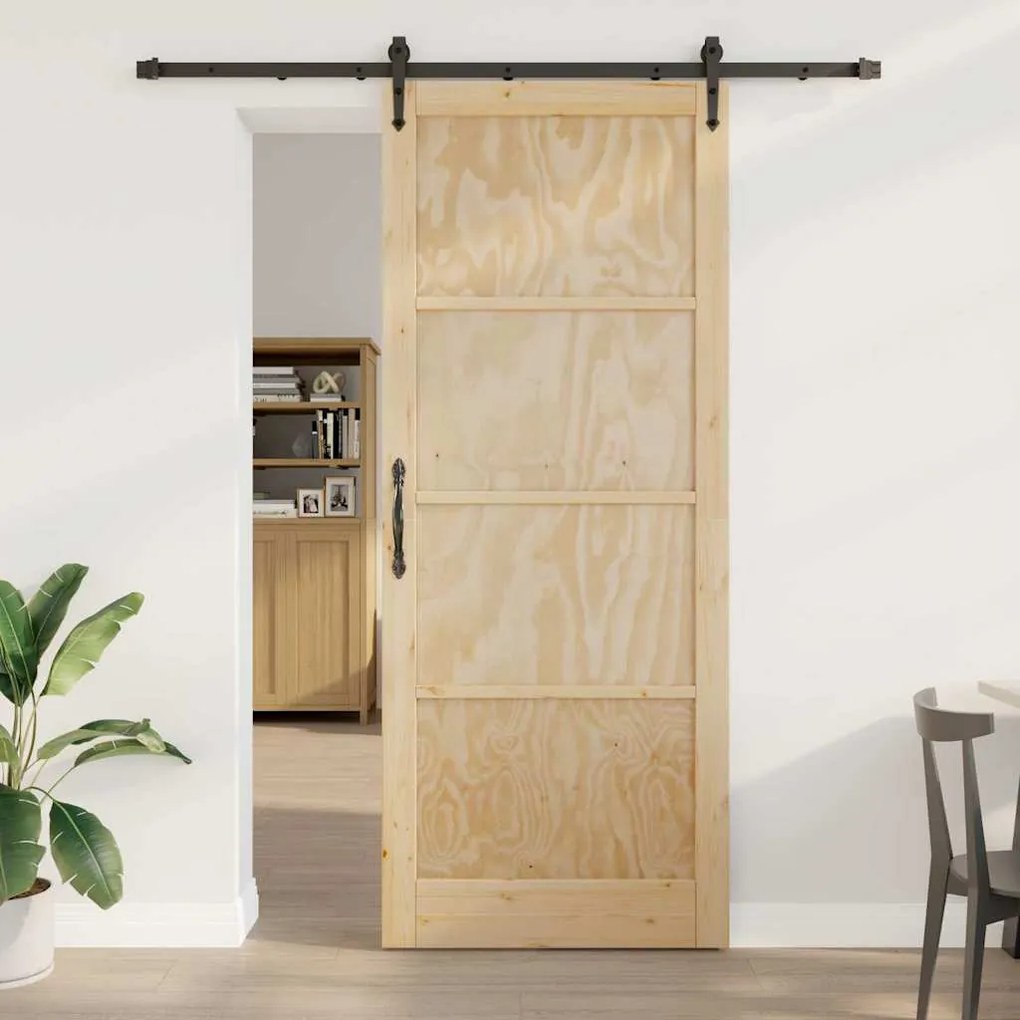 vidaXL Συρόμενη Πόρτα με Σετ Εξαρτημάτων 93x232 cm Μασίφ Ξύλο Πεύκου
