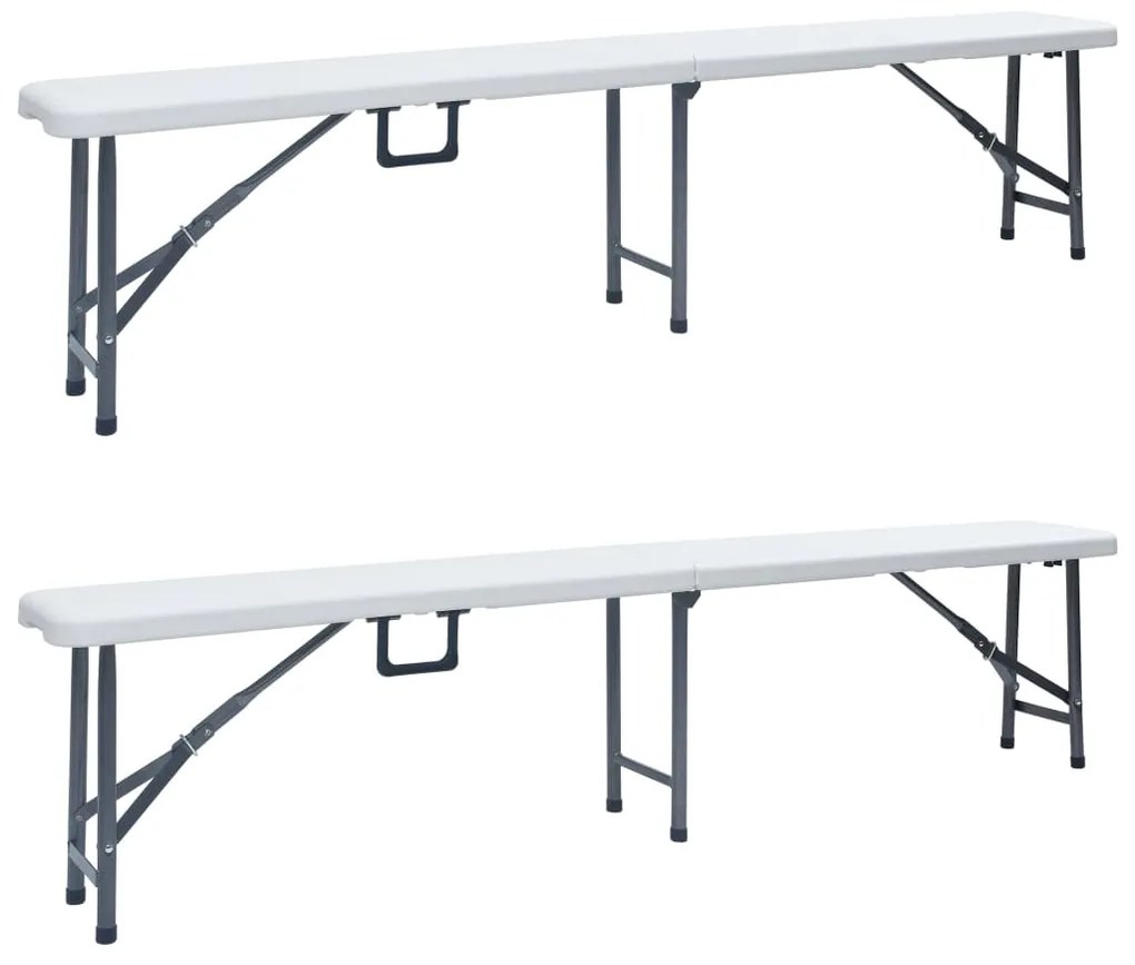 Παγκάκια Κήπου Πτυσσόμενα 2 τεμ. Λευκά 180 εκ. από HDPE