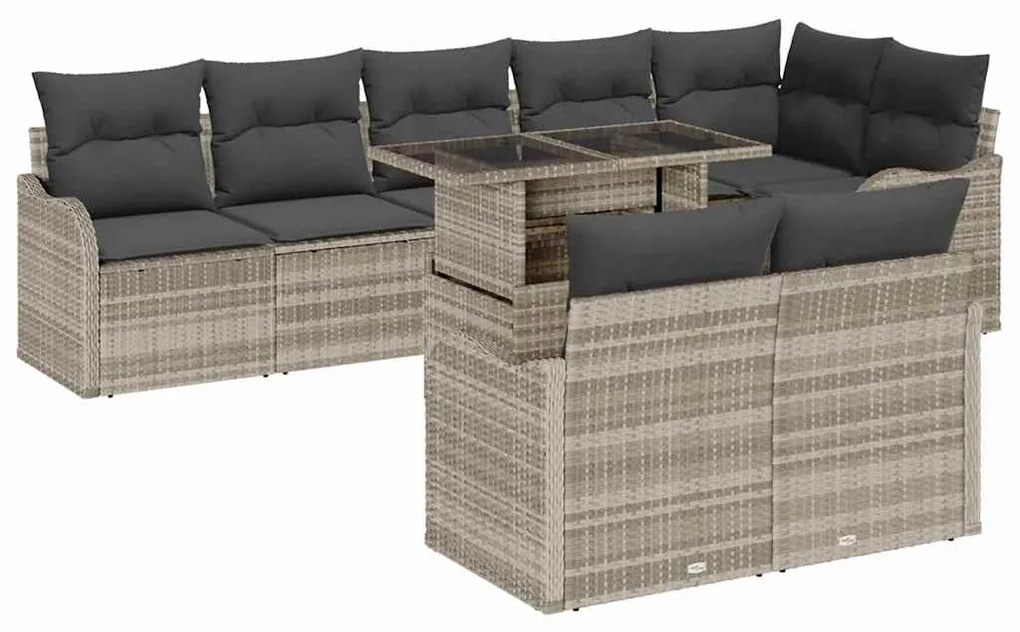 vidaXL Σετ Καναπέ Κήπου με μαξιλάρι 9 pcs Ανοιχτό γκρι Πολυ ράταν