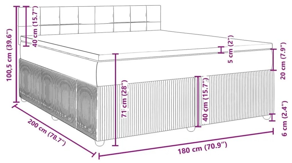 Κρεβάτι Boxspring με Στρώμα Ανοιχτό Γκρι 180x200 εκ. Βελούδινο - Γκρι