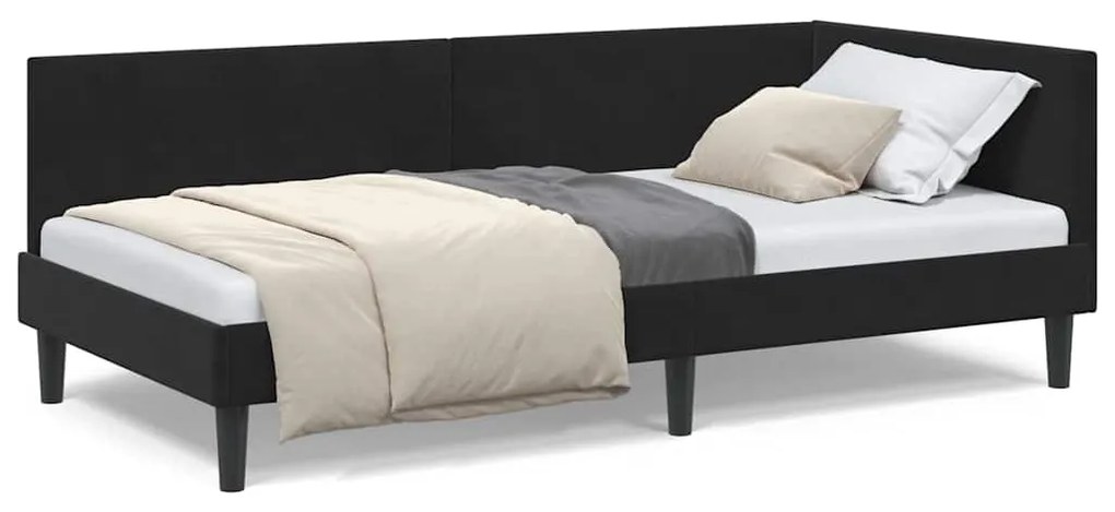 vidaXL Κρεβάτι Γωνίας Μαύρο 80 εκ x 200 εκ ΒελούδοκαιΣυμπαγέςΞύλο