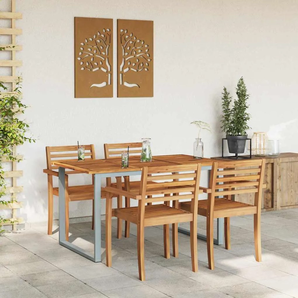 vidaXL Εξωτερικό Τραπέζι Φαγητού Γκρίζο 140 x 80 x 75 εκ. από Χάλυβα & Ξυλεία Ακακία