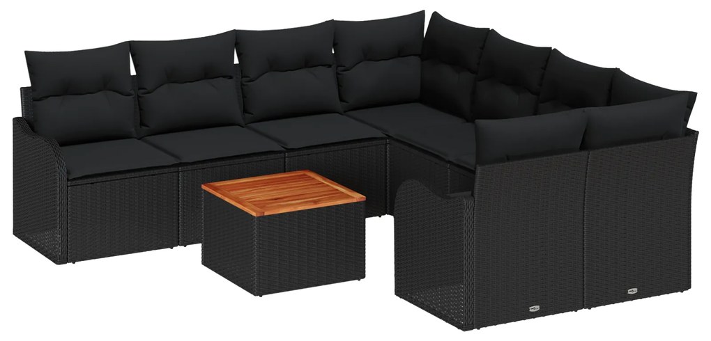 vidaXL Σετ Σοφάκι Κήπου 9 pcs Μαύρο Μεγάλο Ρατάν, Ξύλο