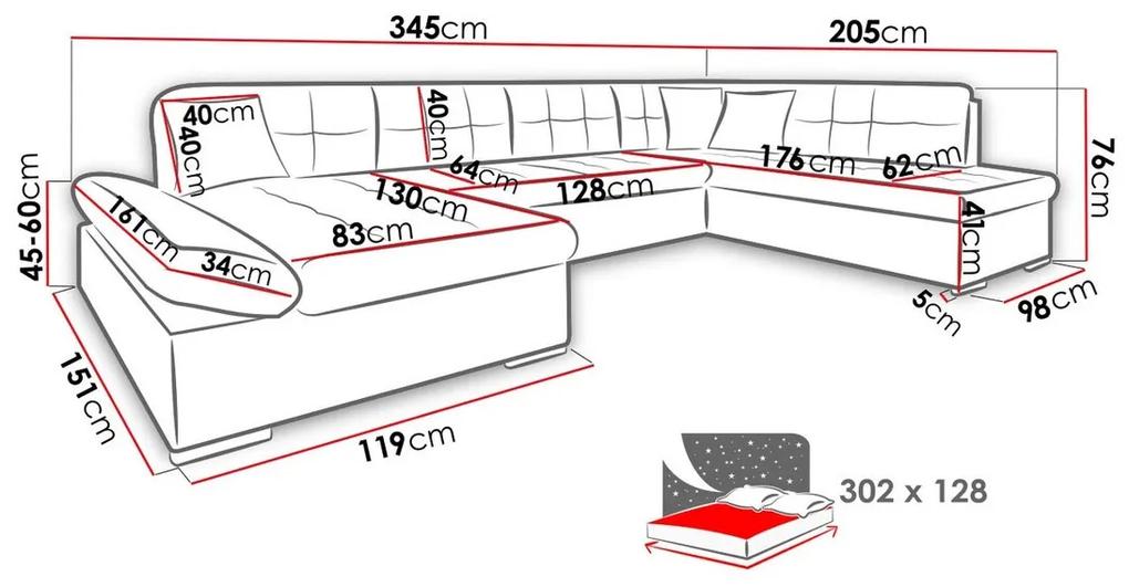 Γωνιακός Καναπές Comfivo 173, Λειτουργία ύπνου, Αποθηκευτικός χώρος, 345x205x76cm, 169 kg, Πόδια: Πλαστική ύλη | Epipla1.gr