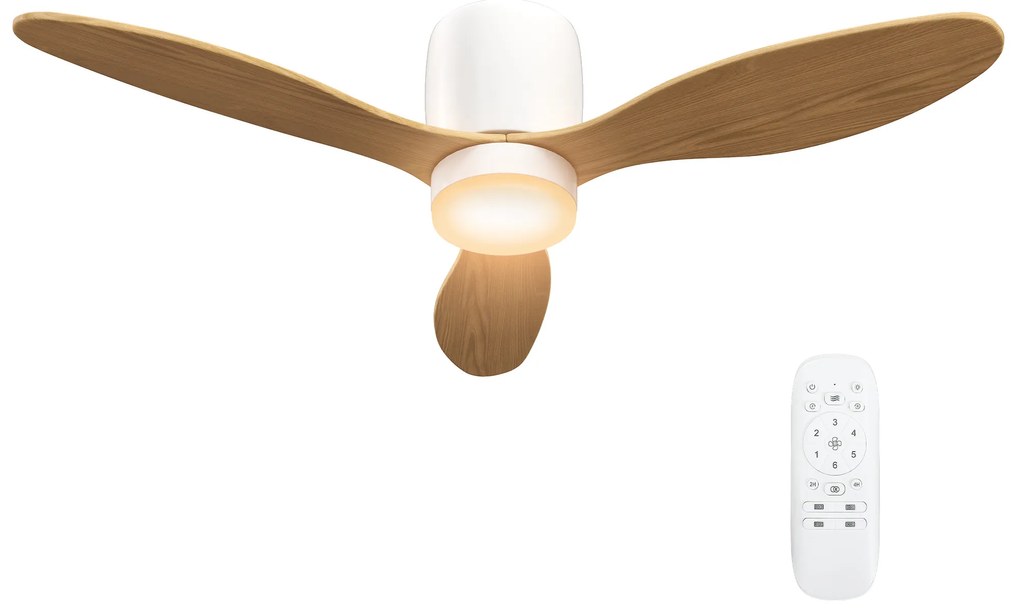 Ανεμιστήρας οροφής με ρυθμιζόμενο φωτισμό και τηλεχειριστήριο 115 cm, 3 χρώματα, 3 πτερύγια, 6 ταχύτητες, χρονοδιακόπτης, Φυσικό