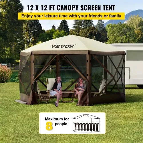 VEVOR Pop-up Camping Gazebo Camping Canopy Shelter 6 Sided 12&#039; x 12&#039; Sun Shade
