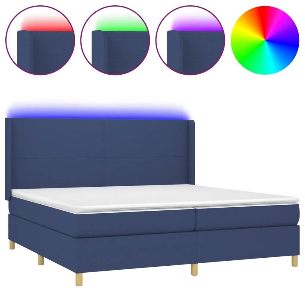 Κρεβάτι Boxspring με Στρώμα &amp; LED Μπλε 200x200 εκ. Υφασμάτινο - Μπλε