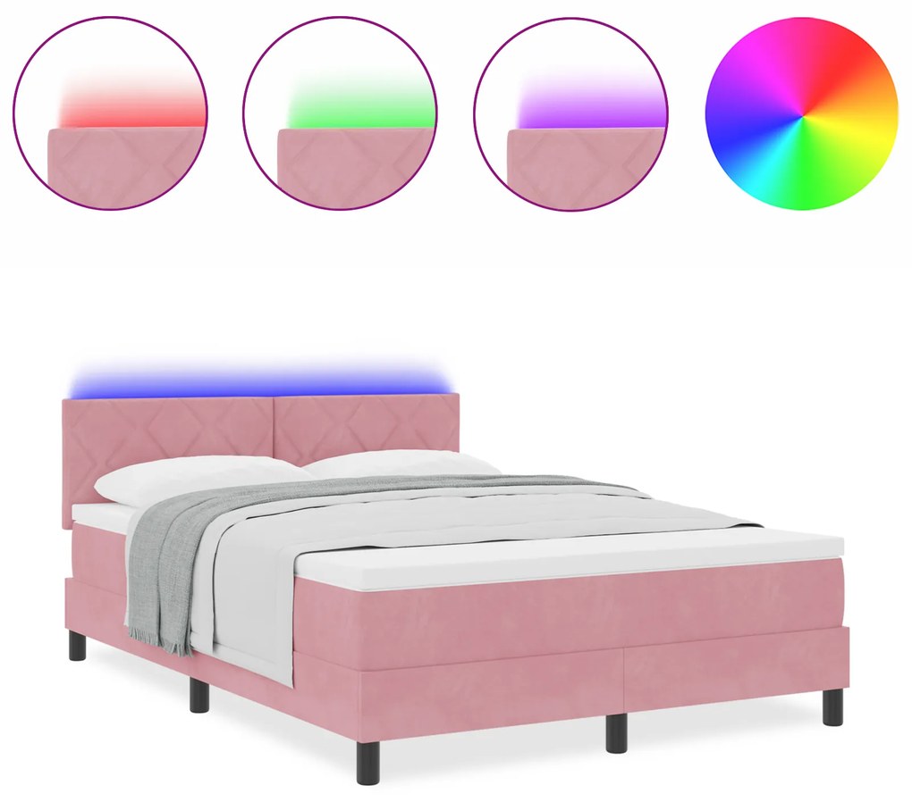 vidaXL Κρεβάτι με Στρώμα & LED Ροζ 160x200 εκ. Βελούδο