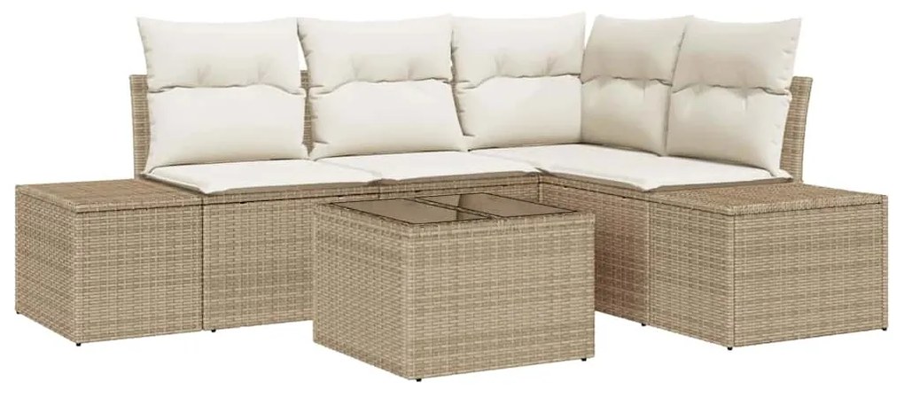 vidaXL Σετ Καναπέ Κήπου 5 pcs Μπεζ, Κρέμα Πολυ rattan, βαμμένο ατσάλι
