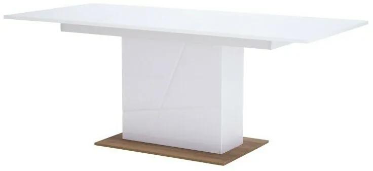 Τραπέζι Fresno R109, Άσπρο, Γυαλιστερό λευκό, Riviera δρυς, 79x90x160cm, 73 kg, Επιμήκυνση, Πλαστικοποιημένη μοριοσανίδα | Epipla1.gr