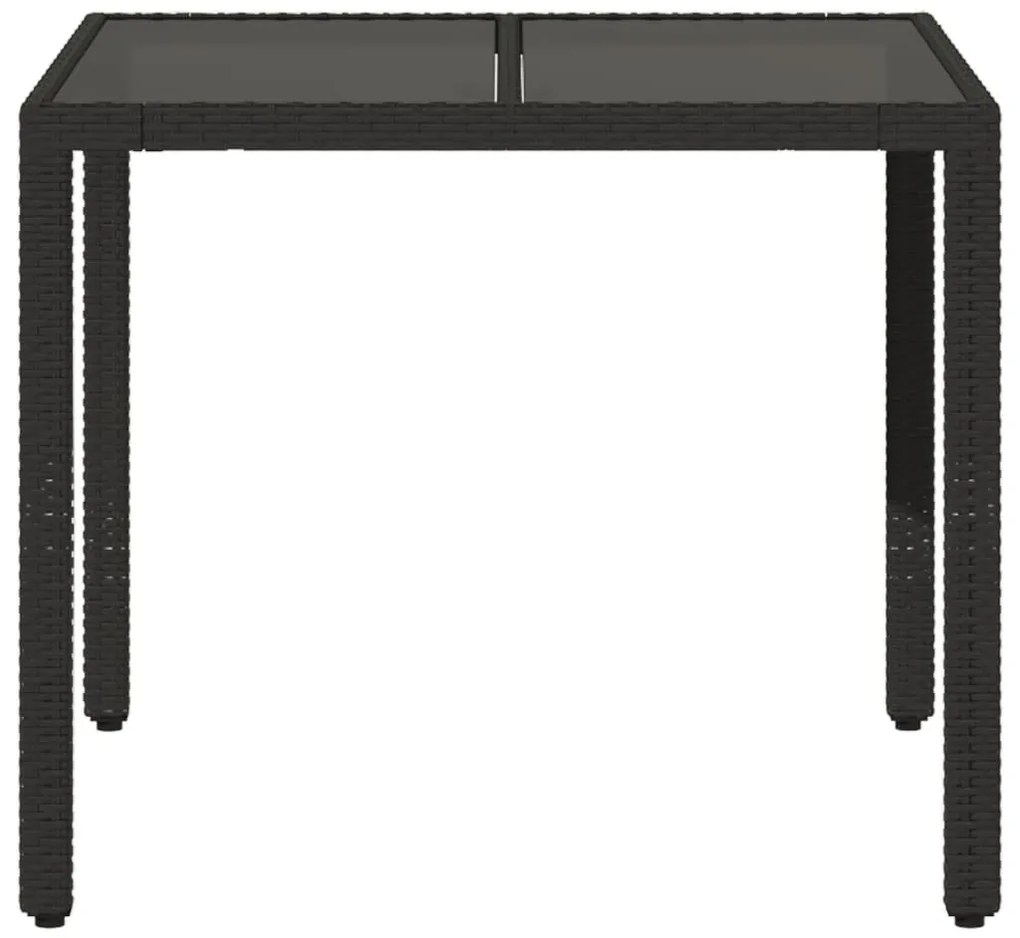 vidaXL Τραπέζι Κήπου με Γυάλινη Επιφάνεια Μαύρο 90x90x75 εκ Συνθ Ρατάν