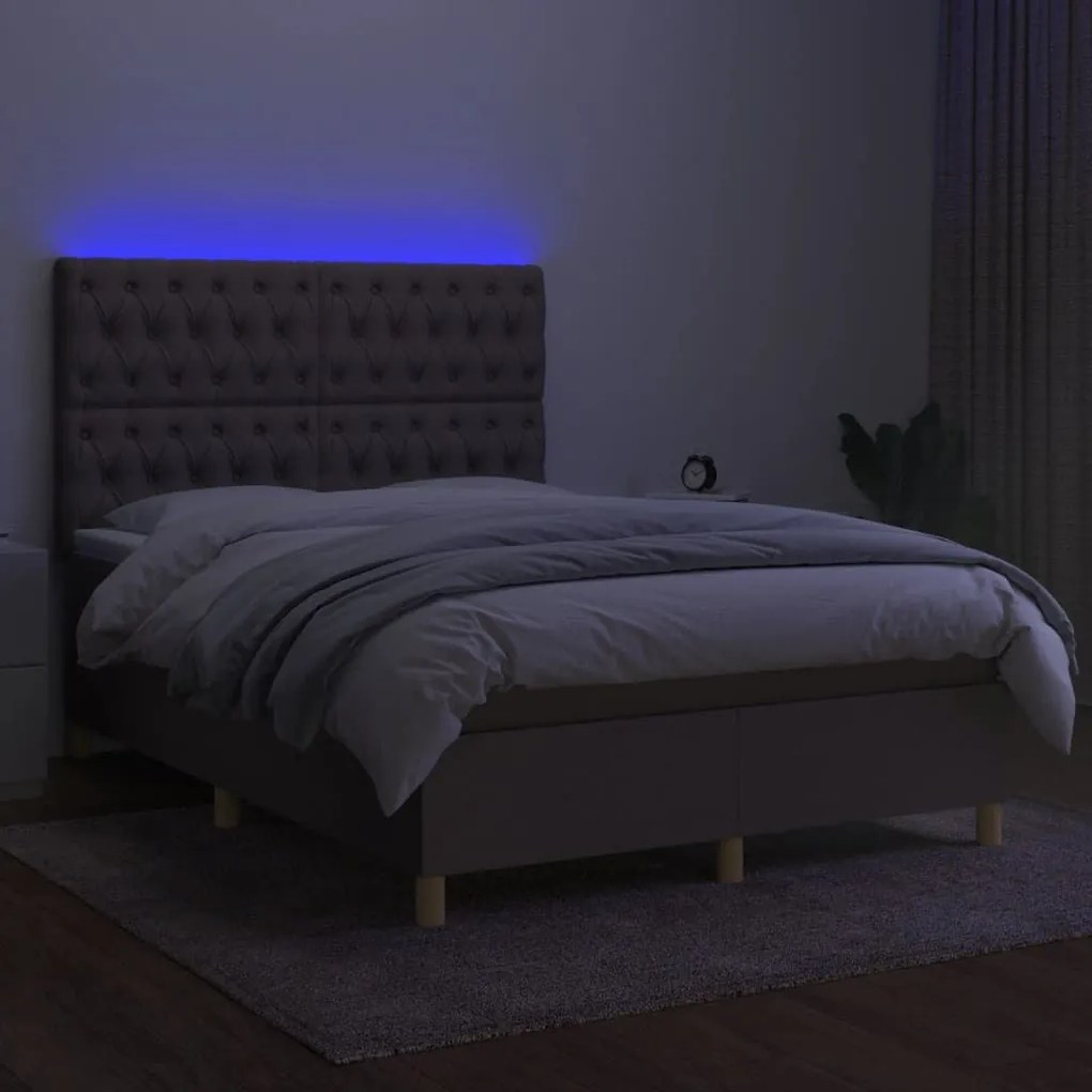 Κρεβάτι Boxspring με Στρώμα &amp; LED Taupe 140x200 εκ. Υφασμάτινο - Μπεζ-Γκρι