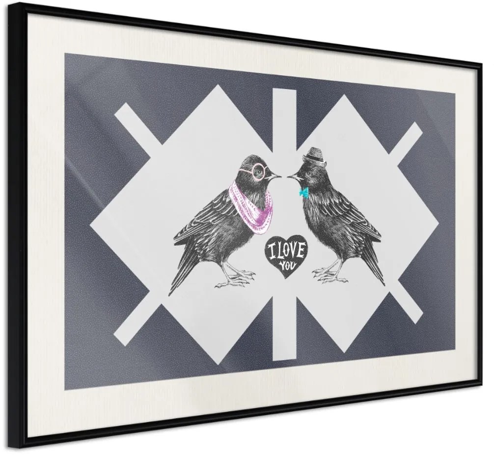 Αφίσα - Bird Love - 60x40 - Μαύρο - Με πασπαρτού