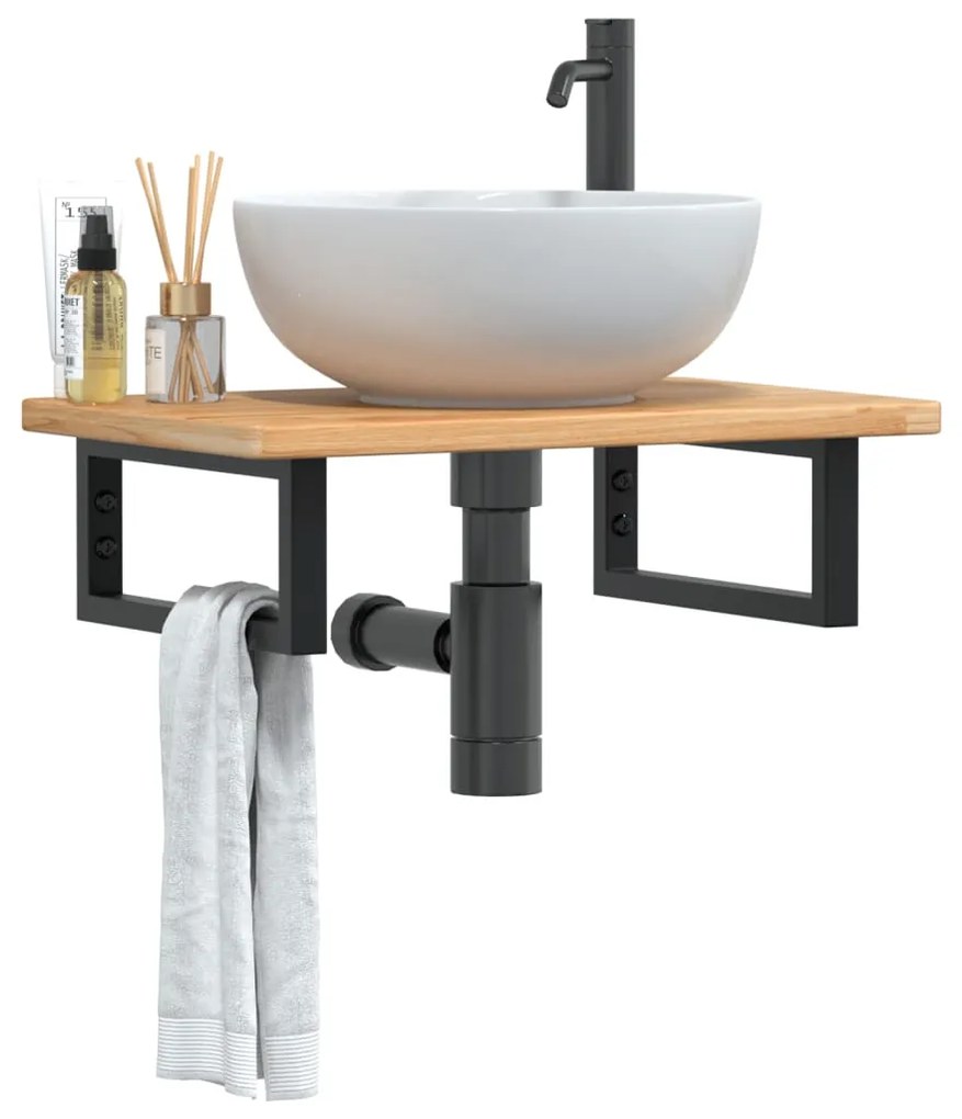 Ράφι Νιπτήρα Τοίχου από Ατσάλι / Μασίφ Ξύλο Δρυός